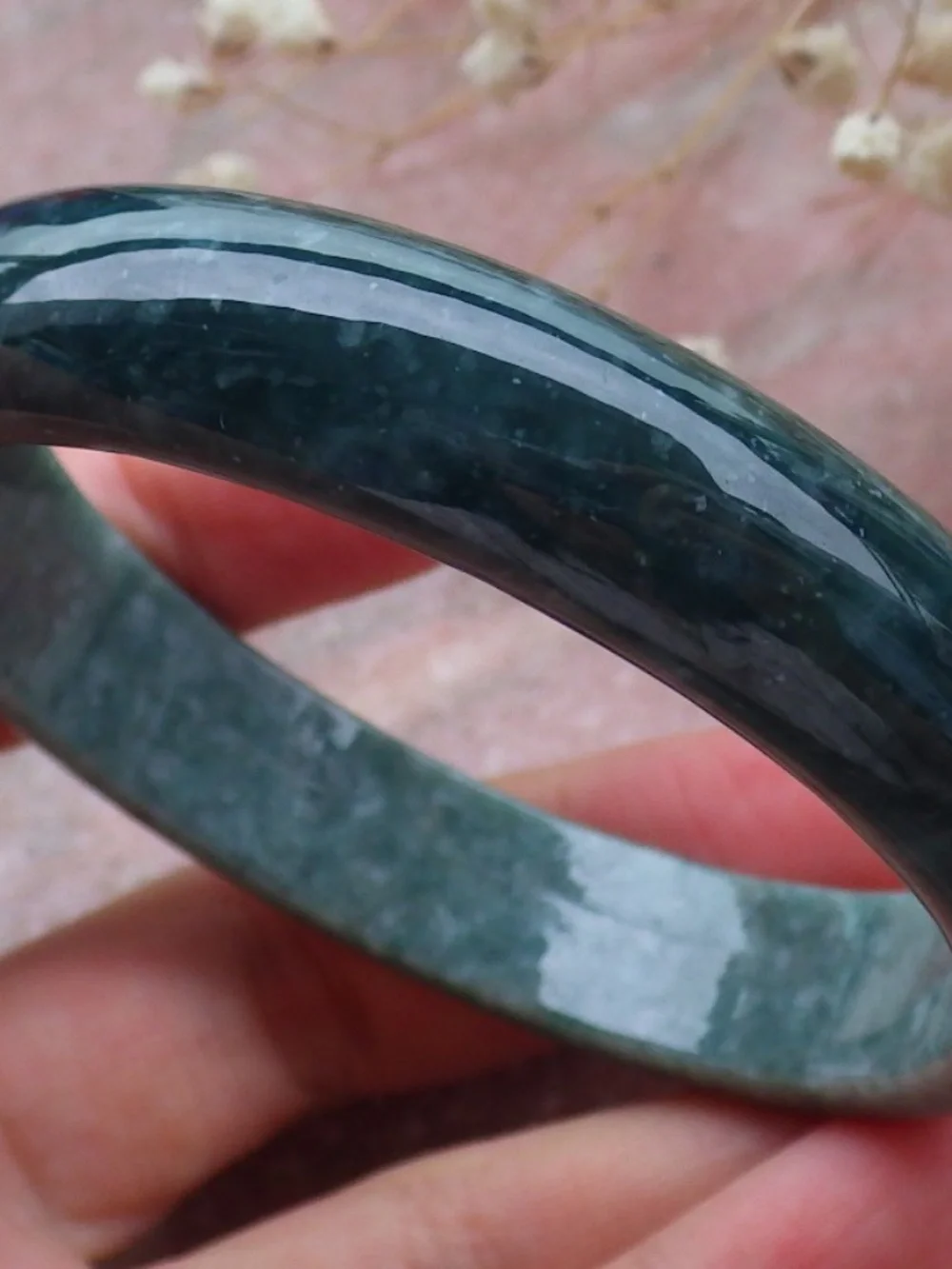 58mm Certified Hand Carved Green Natural A JADE Circle Jadeite Bracelet Bangle